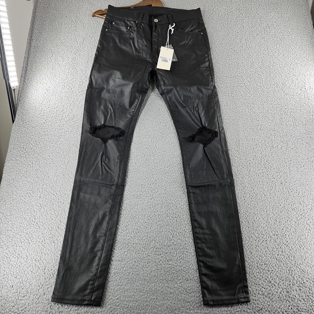 mnml Jeans Mens 31 Black X125 Stretch Denim Coated Skinny Knee Rips Streetwear m